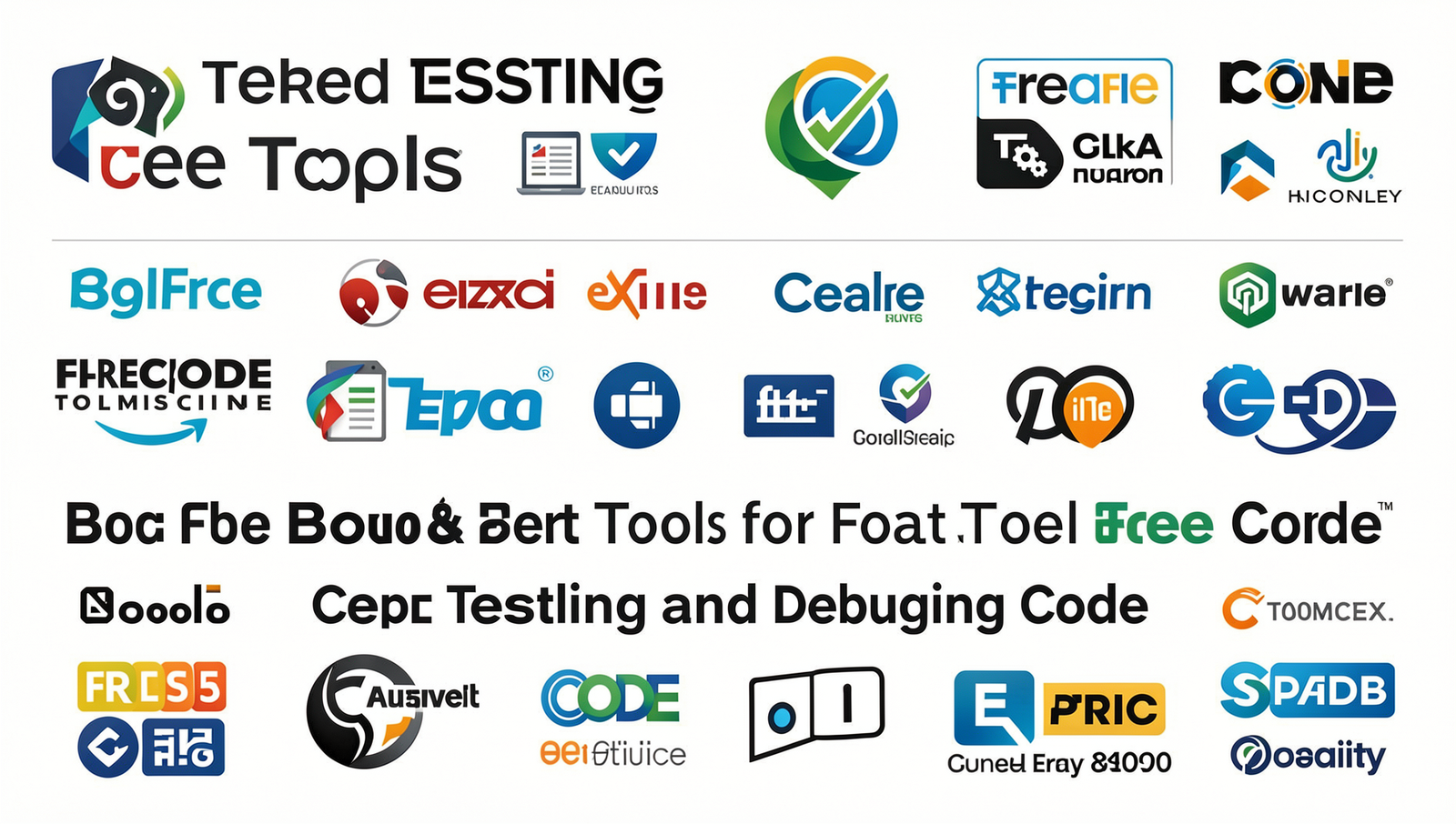 Collage of logos from various free code testing tools for debugging code.