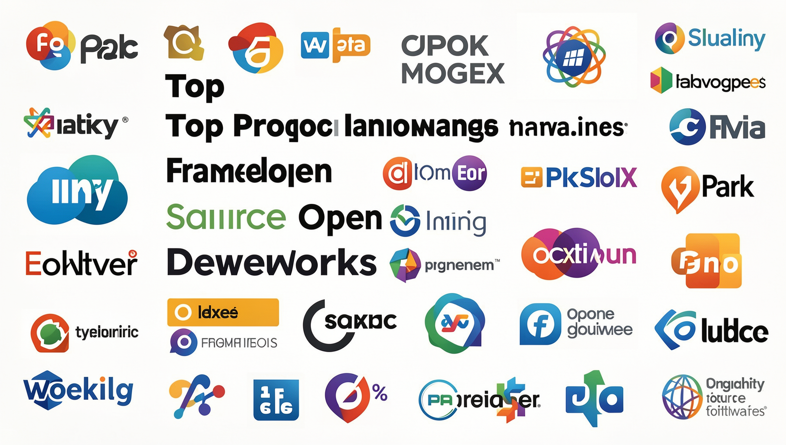 Collage of logos from popular programming languages and frameworks for developers.