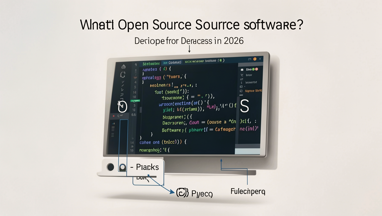 Diagram illustrating open source software concepts and benefits for developers in 2026.