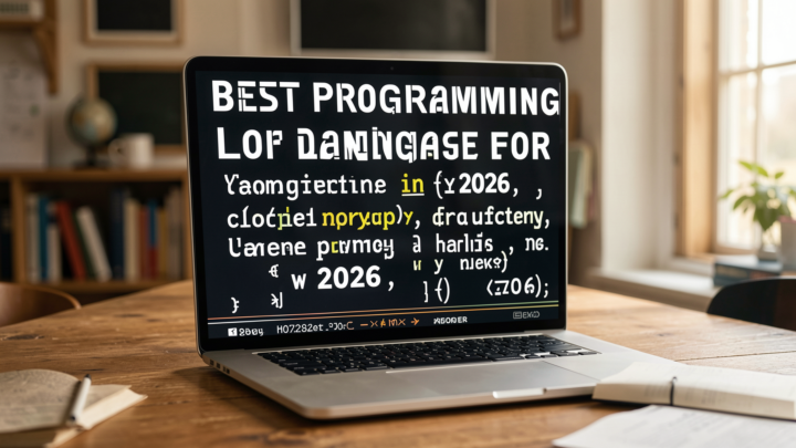 A visually striking scene showcasing programming languages for beginners in 2026.