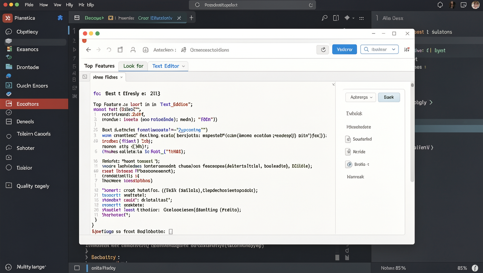 Modern text editor interface highlighting key coding features.