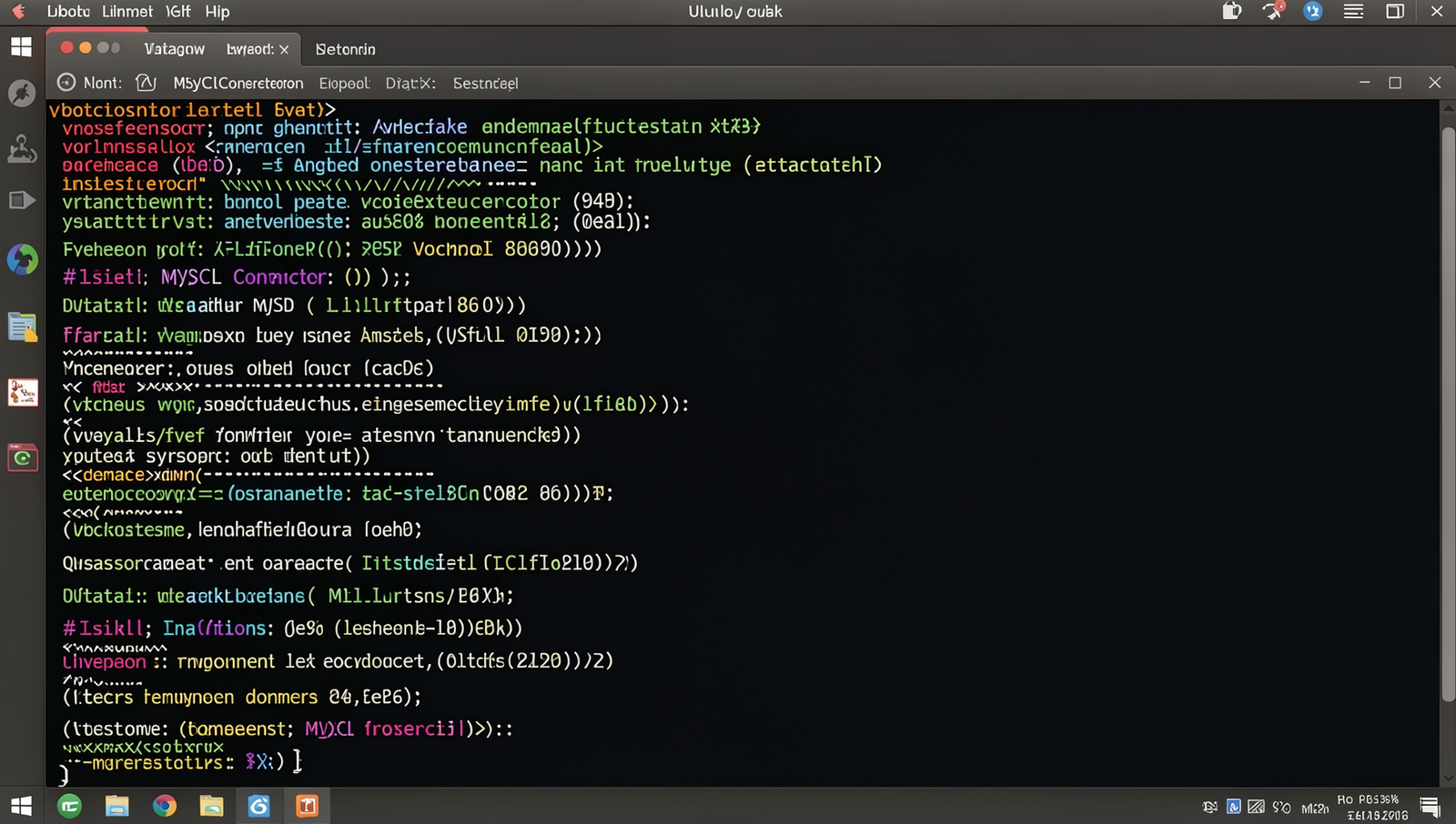 Python script showing MySQL Connector import statement on a Linux desktop.