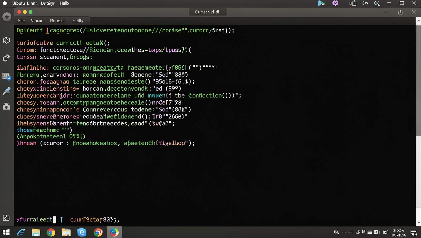 Python code on a Linux desktop showing cursor object creation in a terminal.