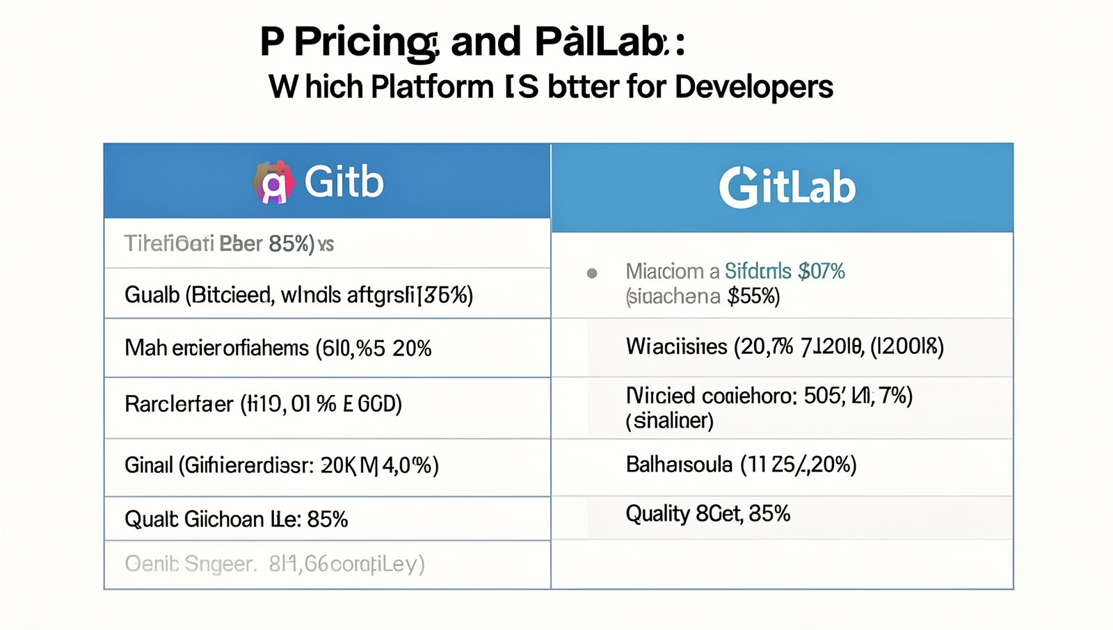 Comparison chart of GitHub and GitLab pricing plans for developers.