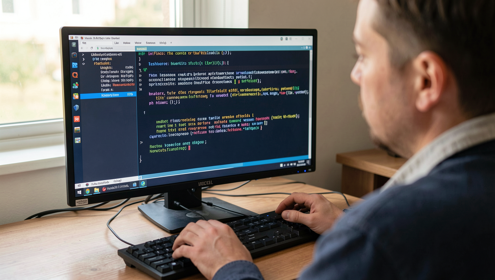Person running tests on a computer with a realistic Linux desktop interface.