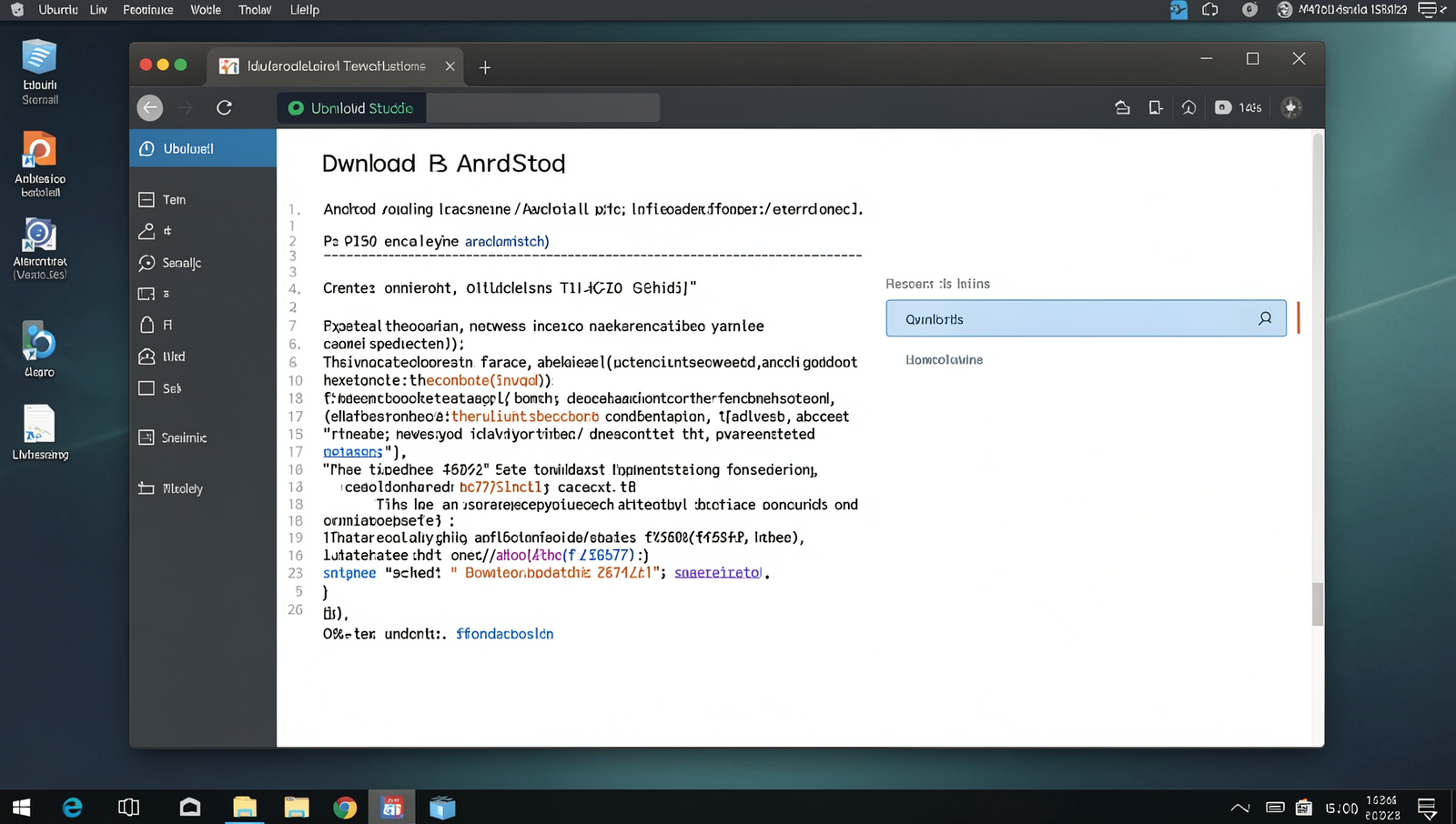 Screenshot of the Android Studio download page on a Linux desktop environment.