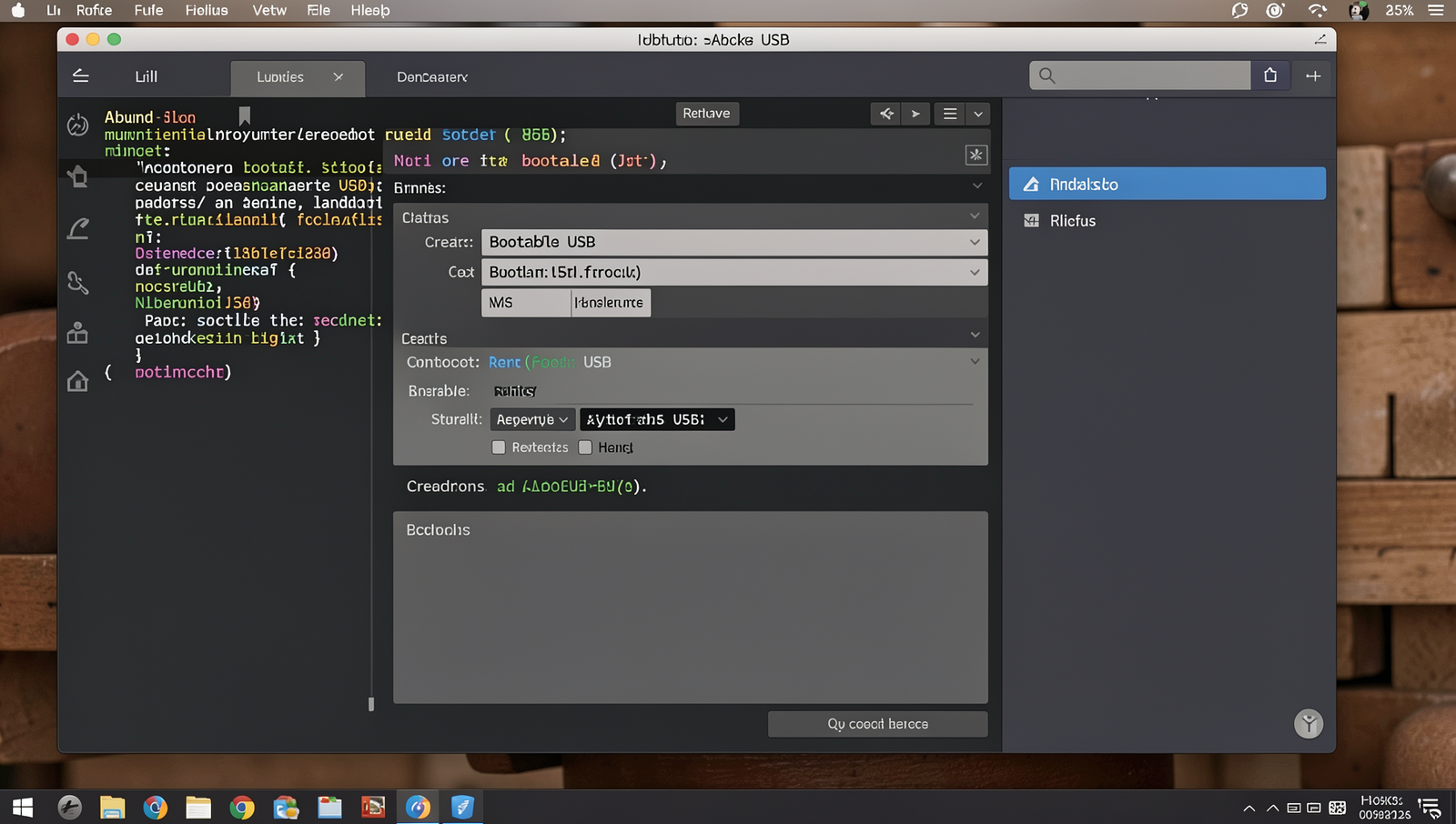 Rufus interface displaying settings for creating a bootable USB drive on a Linux desktop.