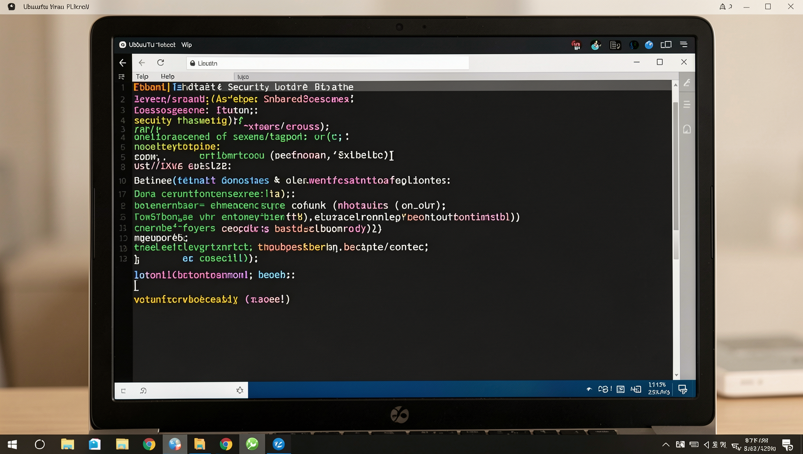 Training session on security best practices with Linux desktop UI and tutorial documentation.