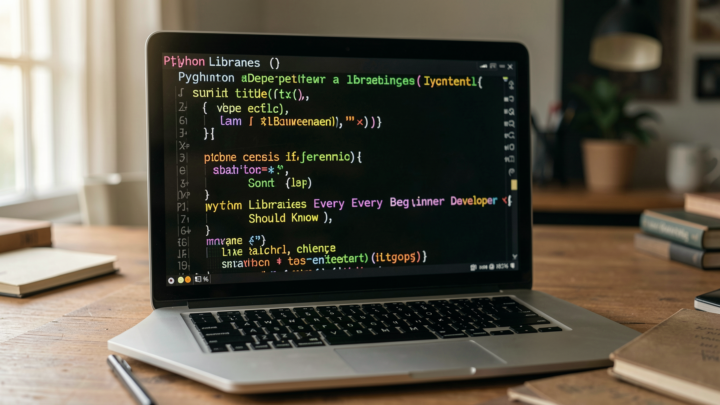 A professional editorial photo showcasing essential Python libraries for beginners.
