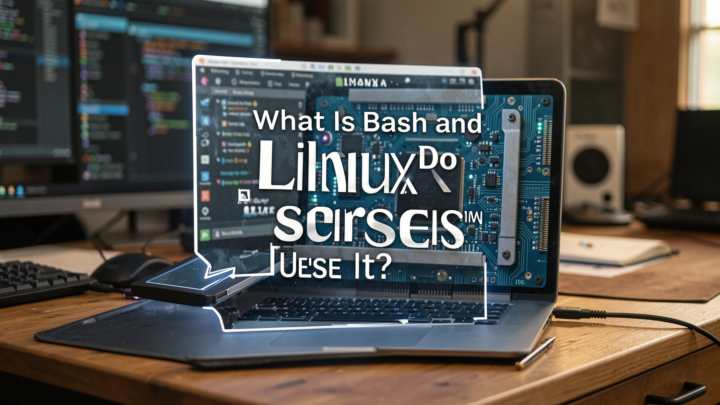 A professional editorial photo depicting a Linux user working in a modern tech environment.