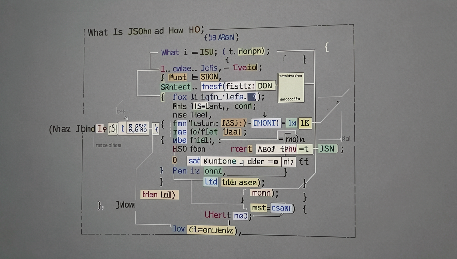 Detailed visual representation of JSON structure with natural lighting and sharp focus.