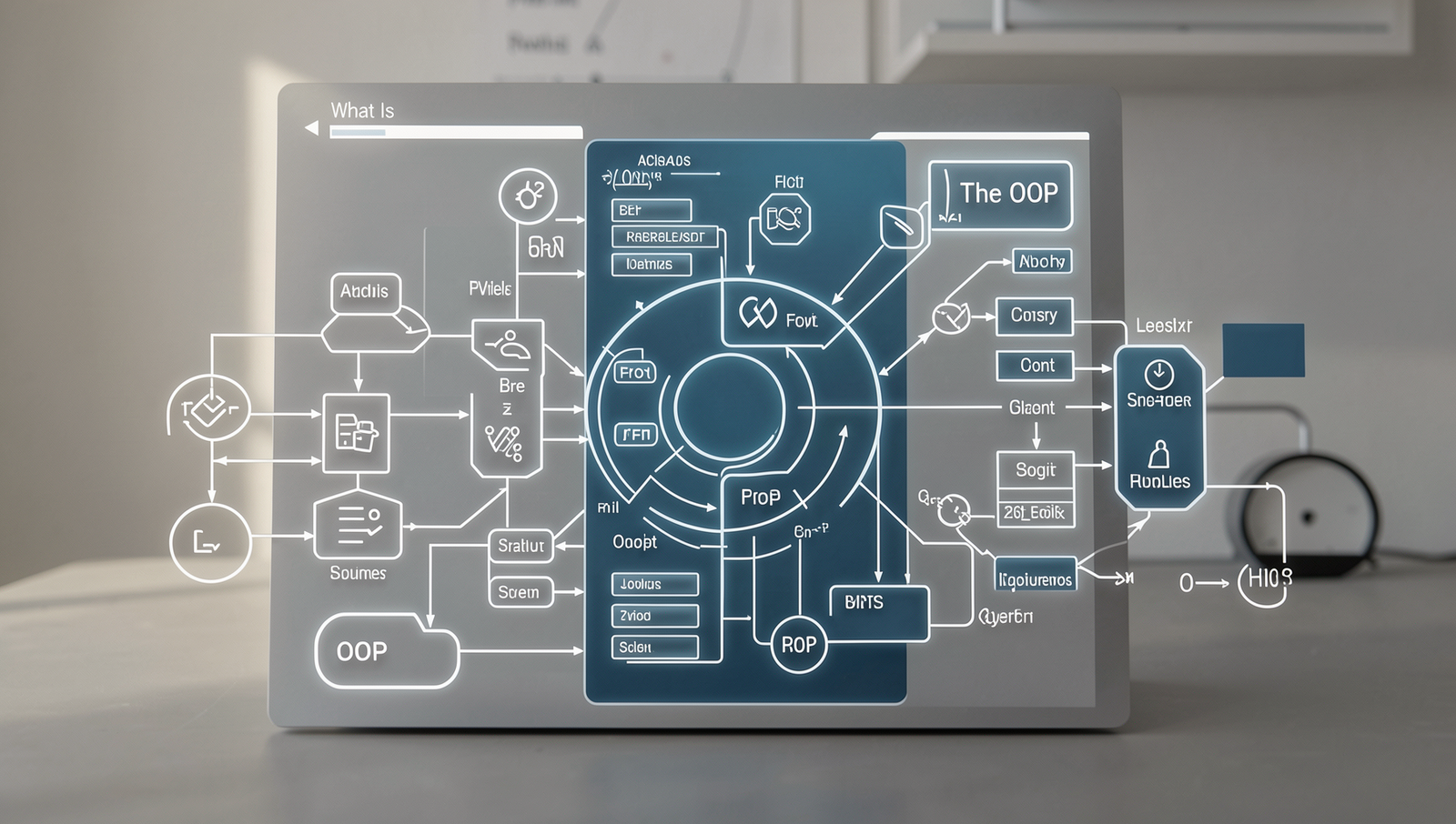Detailed diagram illustrating key Object-Oriented Programming concepts like classes and objects.