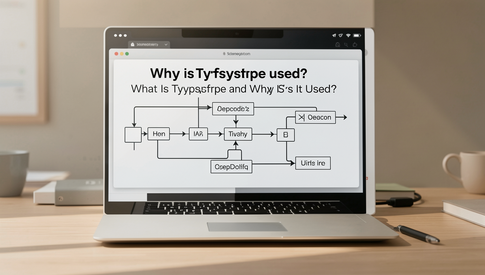Diagram illustrating TypeScript benefits: type safety, scalability, and developer productivity.